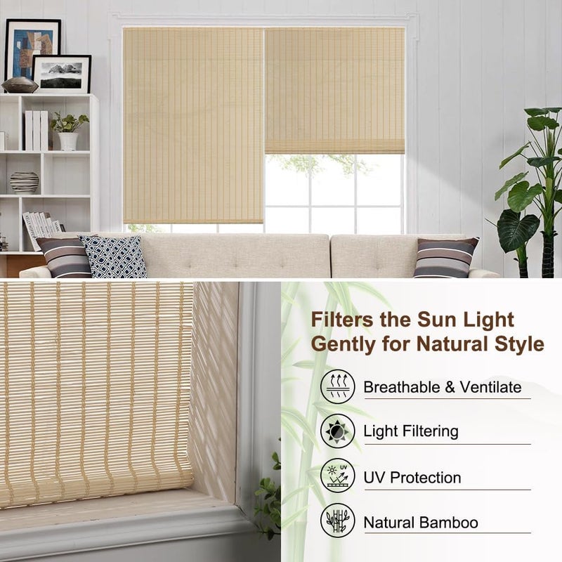 LUCKUP Cordless Bamboo Roman Shades, Light Filtering Bamboo Blinds for Windows Indoor, UV Protection Natural Roll up Roman Shades 28" Wx64 H, Natural - Image 5